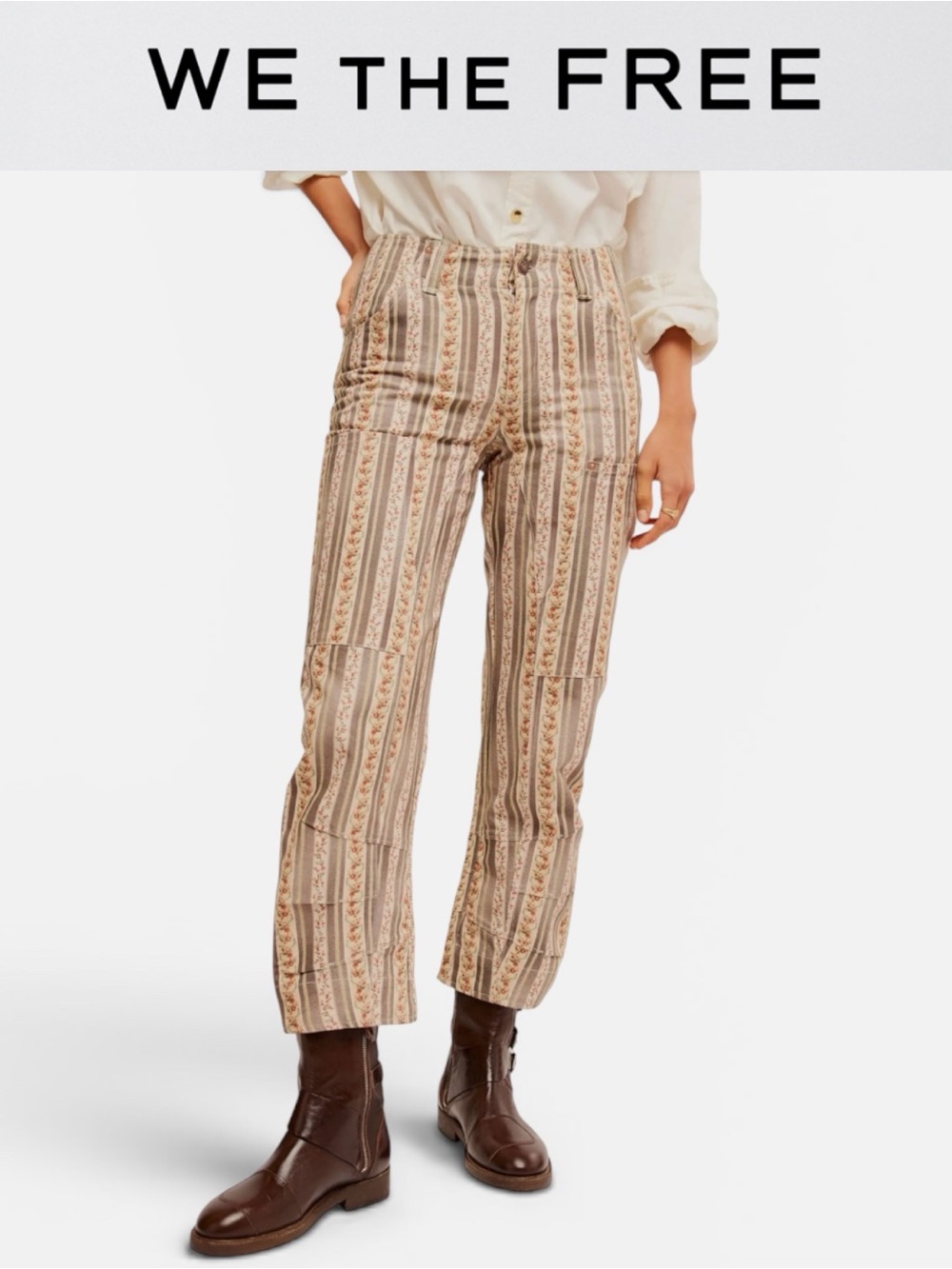 FREE PEOPLE SUPER SONIC FLORAL STRIPE  FARMHOUSE PANTS BOHO COTTAGECORE *NWOT*